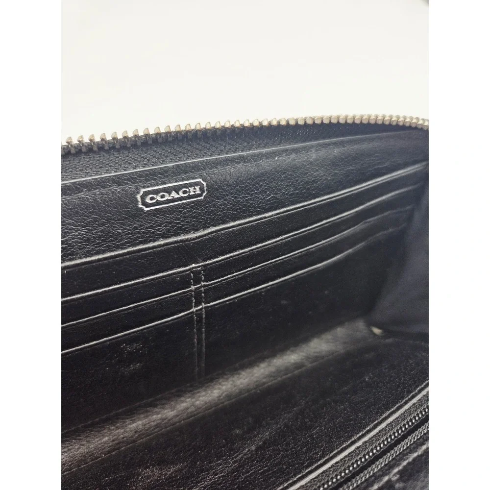 Coach Poppy Jacquard Black Signature Wristlet Wallet Silver Patch 4